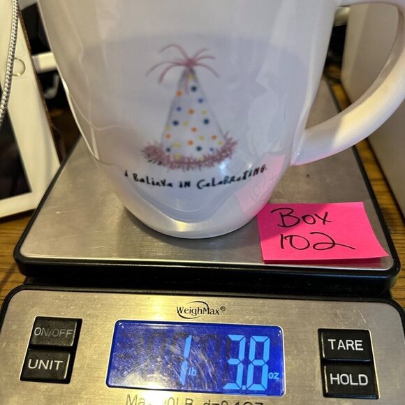 Rae Dunn Birthday Mug Ceramic Large Coffee Cup Magenta  Gift Pink Lining Dimples - Picture 8 of 8